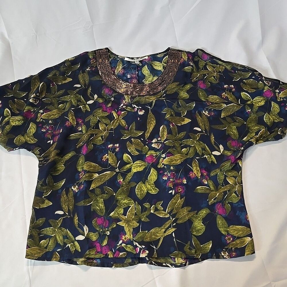 Beaded Floral Top Womens S Y2K Gardencore Blouse Cold Shoulder Fairy Resort Wear